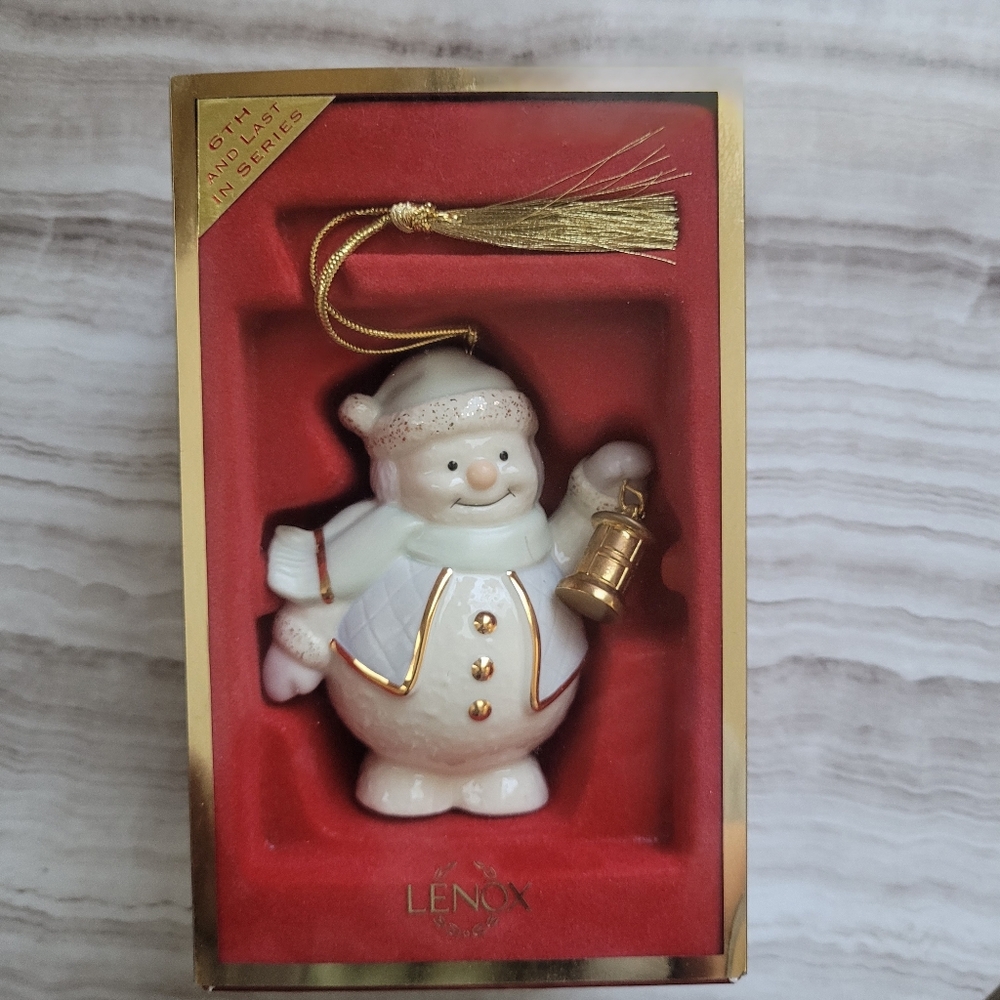 Vintage Lenox Festive Snowman W/Lantern Ornament with Gold Tassel - New in box